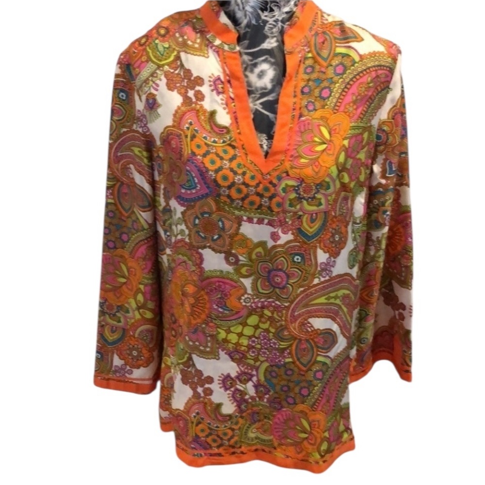 Milly of New York size 12 paisley print silk tunic & matching sz 10 mini skirt